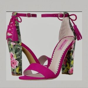 Betsey Johnson Floral Fuschia Pink Ankle Wrap Sandals